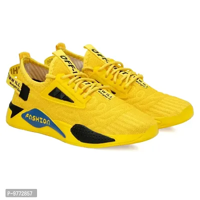 Labbin Men Casual Sneakers Running Sports Shoes in Mesh Lightweight Air Shoes Yellow Made in India-thumb0