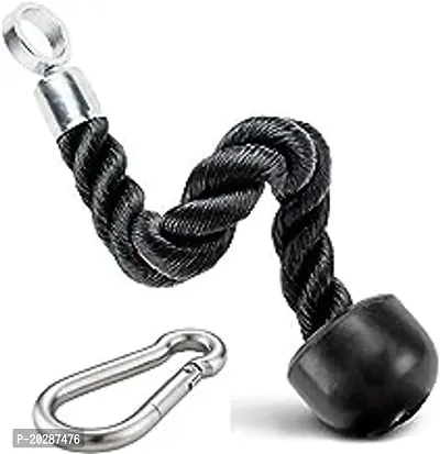 Imported Heavy Duty Single Tricep Rope Handle with Safety Lock | Multi Exercise | Pull Down Extension | Gym Cable Machine Attachment Black-thumb0
