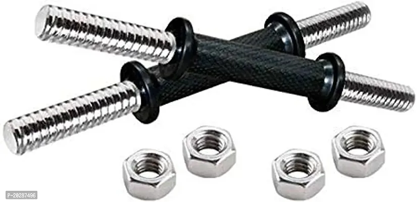 Dumbbell Rod (1 Pair) 23 mm, 14 Inches, Solid Bar | Steel Chrome | Soft Rubber Grip, 4 Nuts include