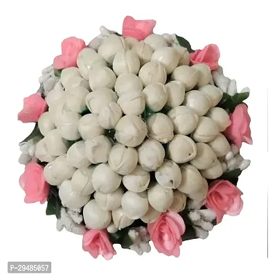 Classic Artificial Flower Full Juda Bun Hair Flower Gajra For Wedding, White and Pink, Pack Of 1-thumb0