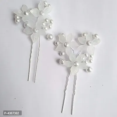 Pack Of 2, Flower Silver Bridal Juda Pins for Women