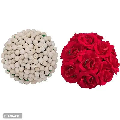 Full Red Juda Bun Hair Flower Gajra and Red  White gajra Combo for Wedding and Party  Pack of 2-thumb0