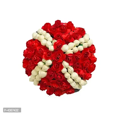 Full  Bun Gajra Artificial Flower Gajra  Bun  for Wedding and Parties (RedWhite) Color Pack of 1-thumb0