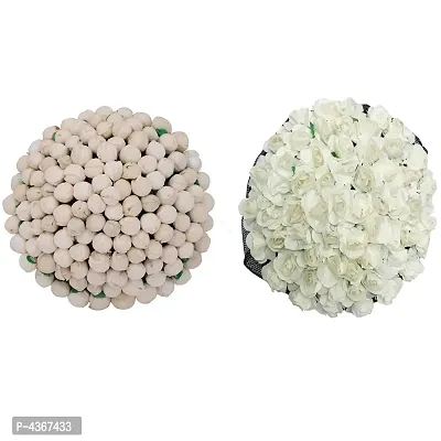 Full Juda Bun Hair Flower Gajra Combo for Wedding and Parties (White) Color Pack of 1-thumb0
