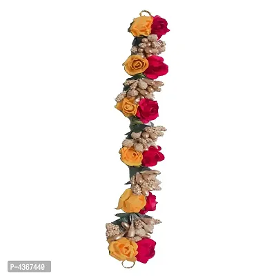 Artificial Flower Gajra Bun Juda Maker Flower Gajra Hair Accessories For Women and Girls Pack-01, Red And Yellow-thumb0