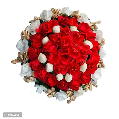 Artificial Flower Bun Juda Bun Hair Flower Gajra for Wedding and Parties Use for Women Red  White Color (Pack of 1)-thumb0