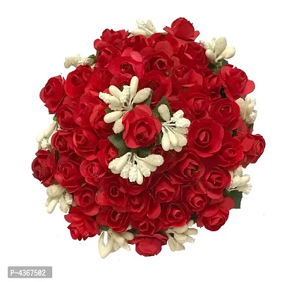 Red Rose Flower Wedding Hair Bun Gajra for Women And Girls Juda Bun Hair Bun Styling Accessories, Pack of 1, Red