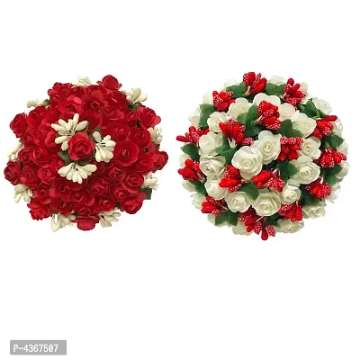 Rose Flower Bun Wedding Hair Bun Gajra for Women And Girls Juda Bun Hair Accessories, 2Pc Pack, Multicolor-thumb0