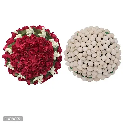 VinshBond Artificial Flowers Bridal Bun/Gajra Juda/ Mogra Gajra Bun Accessories Bun For Women, Girls, Color-Pink  White (Pack of 2)