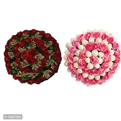 VinshBond Artificial flower Bun Hair Flower Gajra Hair Accessories For Women and Girls Multi Color (Pack-02)-thumb0