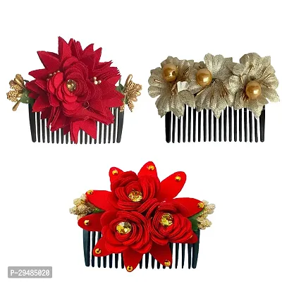 Classic Flower Comb Hair Clips For Hair For Women and Girls Side Comb Hair Accessories, Multicolor, Pack Of 3-thumb0