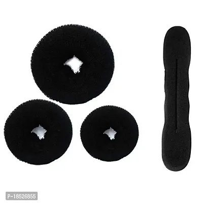 VinshBond Set of 4 Hair Accessories Set (3 Banana Fuff Bumpit + 1 Donut Ban Maker) for Girls and Womens (Black)-thumb0