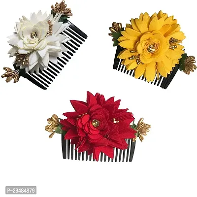 Classic Fancy Hair Gajra Comb Floral Clip Side Comb Juda Pin Hair Accessories For Women And Girls Pack-3,Color- Multicolor-thumb0