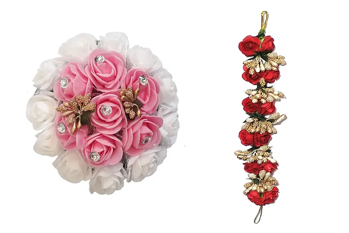 VinshBond Artificial flower Gajra Hair Bun Flower Gajra and For womens and girls (Pack-02)