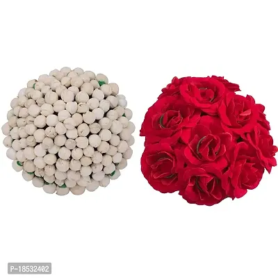 VinshBond Full Red Juda Bun Hair Flower Gajra and Red  White gajra for Wedding and Party Pack of 2-thumb0