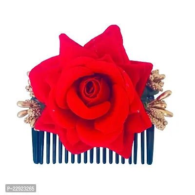 nbsp;VinshBond Rose Flower Comb Clip Hair Fancy Comb Clip Bridal Hair Accessories Combo For Women And Girls Colour Red Rose (Pack 01)-thumb0