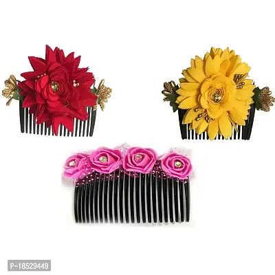 VinshBond Latest Bridal Fancy Hair Accessories Floral Clip Side Comb Juda Pin for Women and Girls (Pack-03) Color-Multi-thumb0