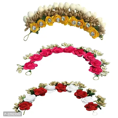 VinshBond Stylish Hair Bun Gajra Flower Hair Tiara for Women  girls Hair Bun Styling Accessories Multicolor Pack of 3