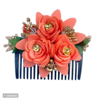 Classic Flower Hair Comb Clip Hair Pin For Bridal Wedding| Women Or Girl Floral Clip | Hair Accessories, Peach, Pack Of 1-thumb0