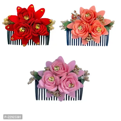 VinshBond Bridal Hair Clip for Gajra Comb Clip Side juda Comb Hair Pin Hair Accessories for Women Pack 03 Multicolor