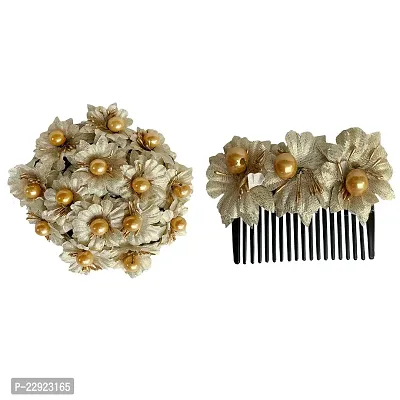 VinshBond Flower Gajra with Juda Comb Flower Hair Clip Juda Gajra Head Comb (Color Multi Pack of 02)