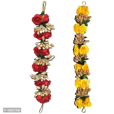 VinshBond Flower Gajra Bun Juda Maker Flower Gajra Hair Accessories For Women and Girls Pack-02,Color-Red And Yellow-thumb0