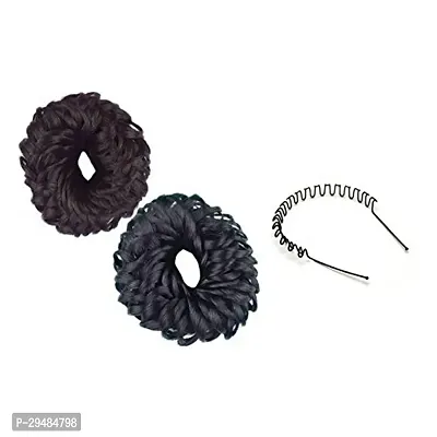 Classic Fancy Black And Brown Rubber Juda Hair Band For Women With Free Zig Zag Hair Band