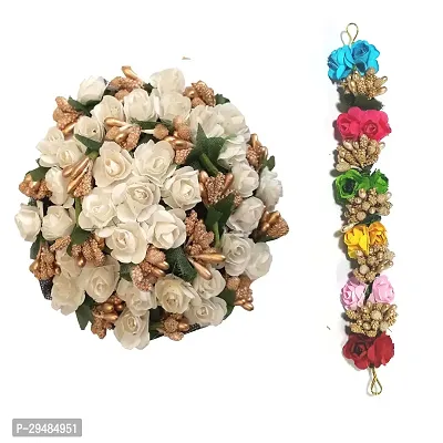 Classic New Full Juda Bun Hair Flower Artificial Flower Gajra and Multi Color Gajra Combo For Girls and Woman Multicolor Pack-2-thumb0