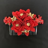 Classic Hair Flower Comb Clips Designer Hair Side Clip Hair Accessories For Women and Girls, Pack-1, Red-thumb1