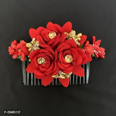 Classic Hair Flower Comb Clips Designer Hair Side Clip Hair Accessories For Women and Girls, Pack-1, Red-thumb2