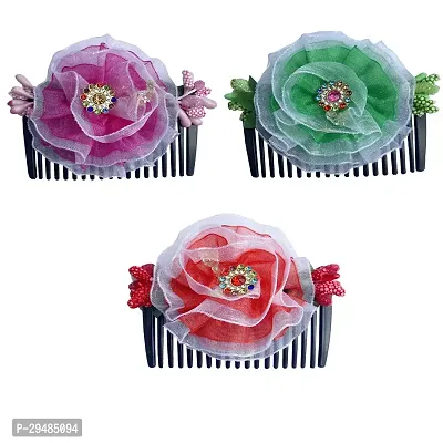 Classic Bridal Hair Clip/ Side Hair Pin/ Flower Hair Comb Pin/ Juda Pin Hair Accessories For Women and Girls, Multicolor, Pack Of 3-thumb0