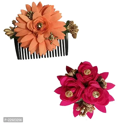 VinshBond Flower Design Juda Comb Pearl ClipsComb Hair Accessories Side Comb For Women  Girls Combo Pack Multicolor (Pack 02)