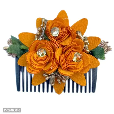 Classic Flower Hair Comb Clip Hair Pin For Bridal Wedding| Women Or Girl Floral Clip | Hair Accessories, Yellow, Pack Of 1-thumb0