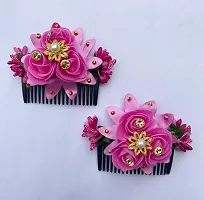 Classic Fancy Flower Comb and Hair Side Comb/Clip Flower Design Juda Comb,For Women and Girls Pack -2 Pink-thumb1