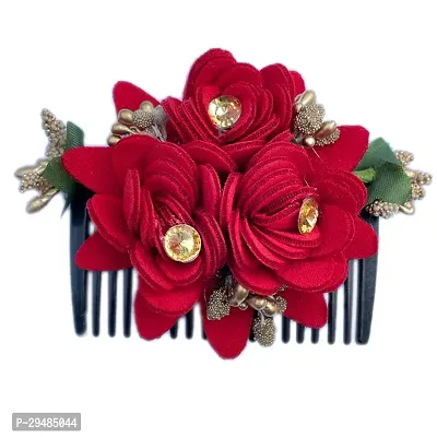 Classic Flower Hair Comb Pin Clip Hair Pin For Bridal Wedding| Women Or Girl Floral Clip | Hair Accessories, Red, Pack Of 1-thumb0