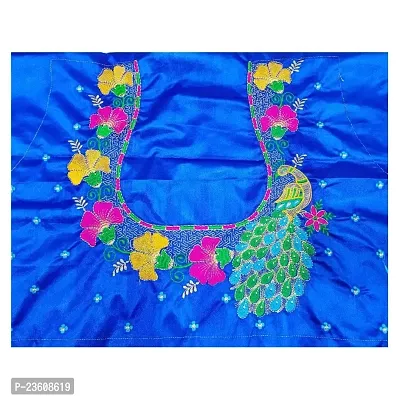 SilkArtShop Havy Embroidery Work Unstitched Blouse Material for Women (Front Side Work) (Back Side Work) (Side Sleeve Work) (ONLY Work Fabric  1 Meter) (Combo of 2) (Blue)-thumb0