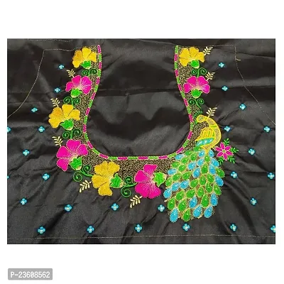 SilkArtShop Havy Embroidery Work Unstitched Blouse Material for Women (Front Side Work) (Back Side Work) (Side Sleeve Work) (ONLY Work Fabric  1 Meter) (Combo of 2) (Black)-thumb0
