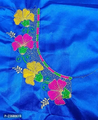 SilkArtShop Havy Embroidery Work Unstitched Blouse Material for Women (Front Side Work) (Back Side Work) (Side Sleeve Work) (ONLY Work Fabric  1 Meter) (Combo of 2) (Blue)-thumb2
