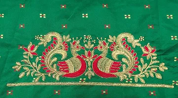 SilkArtShop Havy Embroidery Work Unstitched Blouse Material for Women (Front Side Work) (Back Side Work) (Side Sleeve Work) (ONLY Work Fabric  0.80 Meter (Green))-thumb3