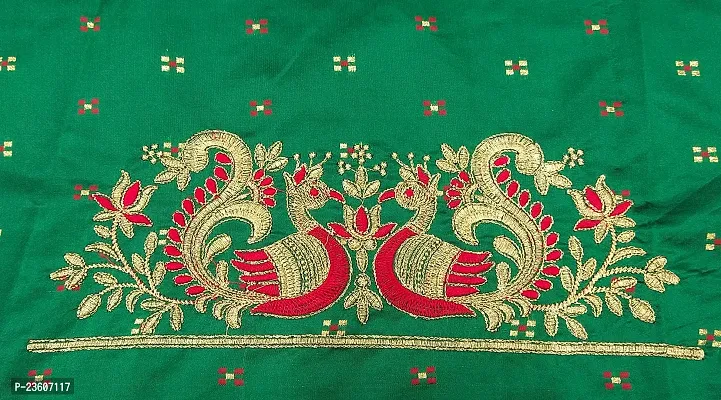 SilkArtShop Havy Embroidery Work Unstitched Blouse Material for Women (Front Side Work) (Back Side Work) (Side Sleeve Work) (ONLY Work Fabric  0.80 Meter (Green))-thumb4