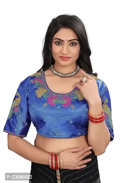 Silk Art Shop Havy Embroidery Work stitched Blouse Material for Women (Front Side Work) (Back Side Work) (Side Sleeve Work) (ONLY Work Fabric  0.80 Meter) (Blue)-thumb0