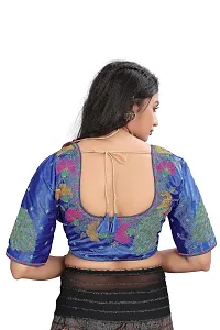 Silk Art Shop Havy Embroidery Work stitched Blouse Material for Women (Front Side Work) (Back Side Work) (Side Sleeve Work) (ONLY Work Fabric  0.80 Meter) (Blue)-thumb1