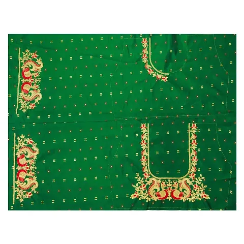 SilkArtShop Havy Embroidery Work Unstitched Blouse Material for Women (Front Side Work) (Back Side Work) (Side Sleeve Work) (ONLY Work Fabric  0.80 Meter (Green))