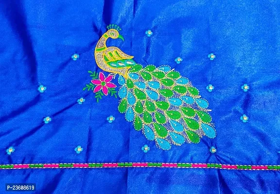 SilkArtShop Havy Embroidery Work Unstitched Blouse Material for Women (Front Side Work) (Back Side Work) (Side Sleeve Work) (ONLY Work Fabric  1 Meter) (Combo of 2) (Blue)-thumb3