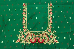 SilkArtShop Havy Embroidery Work Unstitched Blouse Material for Women (Front Side Work) (Back Side Work) (Side Sleeve Work) (ONLY Work Fabric  0.80 Meter (Green))-thumb2