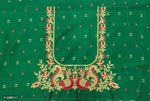 SilkArtShop Havy Embroidery Work Unstitched Blouse Material for Women (Front Side Work) (Back Side Work) (Side Sleeve Work) (ONLY Work Fabric  0.80 Meter (Green))-thumb3