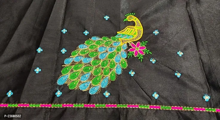 SilkArtShop Havy Embroidery Work Unstitched Blouse Material for Women (Front Side Work) (Back Side Work) (Side Sleeve Work) (ONLY Work Fabric  1 Meter) (Combo of 2) (Black)-thumb3