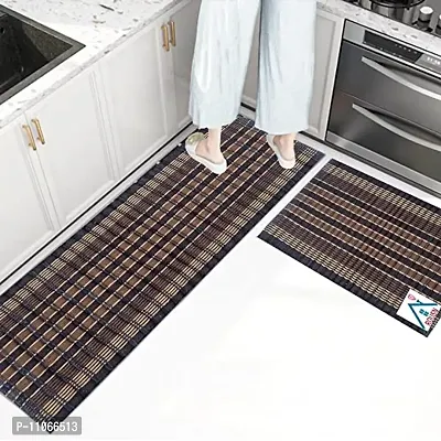 ROUSN Kitchen Floor mat with Doormat 100 % Cotton Hand Loom Rib Rugs (Brown Silk)
