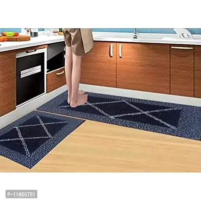 ROUSN Cotton Kitchen Super Soft Mats Runner with Doormat (Blue X Kitchen Mat)-thumb0