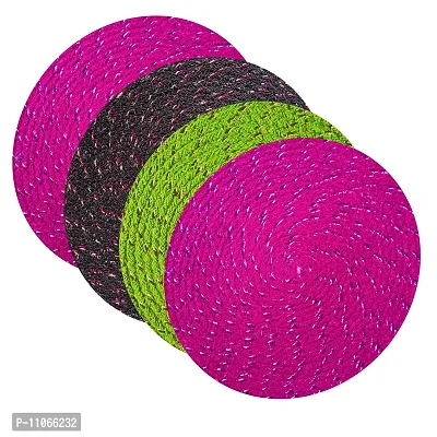 ROUSN Bath Mat/Doormat (Multicolor, Attractive 43X43 CM), Set of 4 Round Shape Cotton Doormat for Outdoor and Indoor Purpose-thumb0